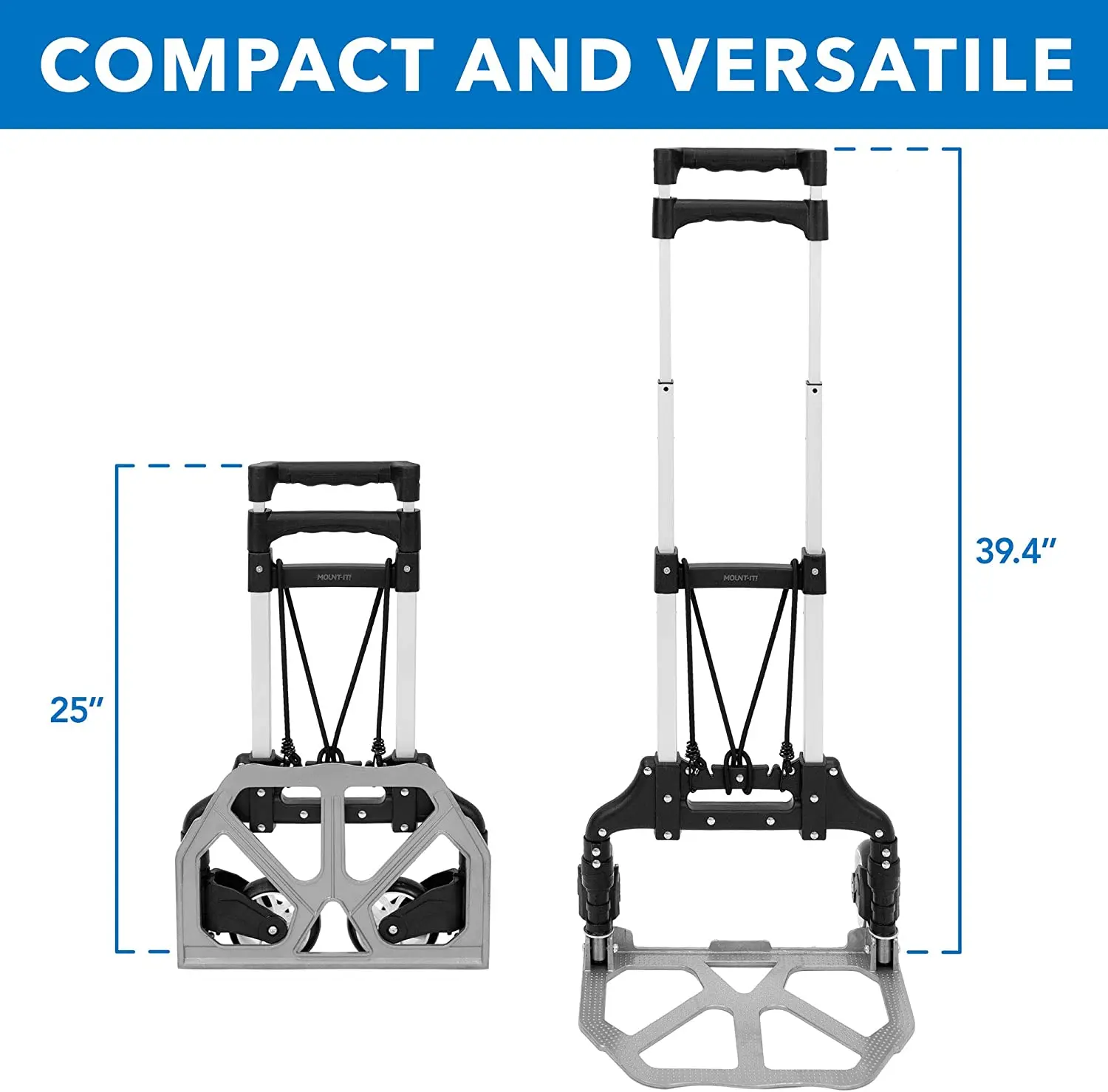 Folding Hand Truck and Personal Dolly 165 lb Capacity with Rubber Wheels and Telescoping Handle Aluminum Luggage Cart