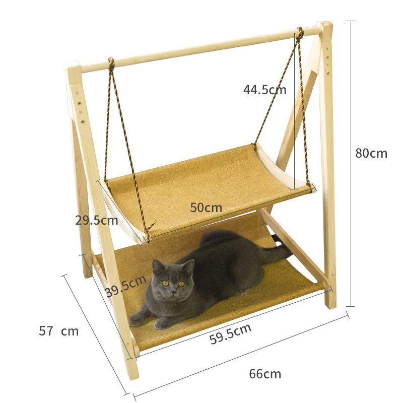 Fashion Cute Pet Cat Swing Cat Bed Wooden Cat Hammock Anti-rollover Pet Hammock