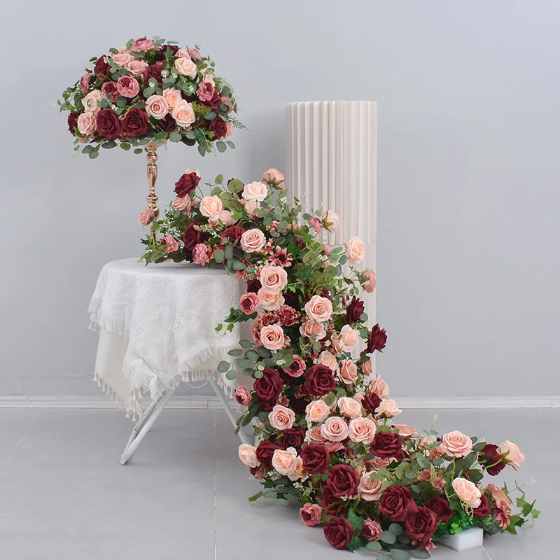 Customized Artificial Runner Flowers Wedding Table Runner Centerpieces For Decoration Wedding Centerpieces