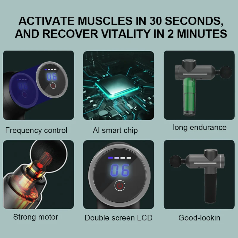 Dropshipping Type-C Handle Pro Fascial Gun 8 Head Percussion Muscle Vibration Cordless Massager Deep Tissue Massage Gun