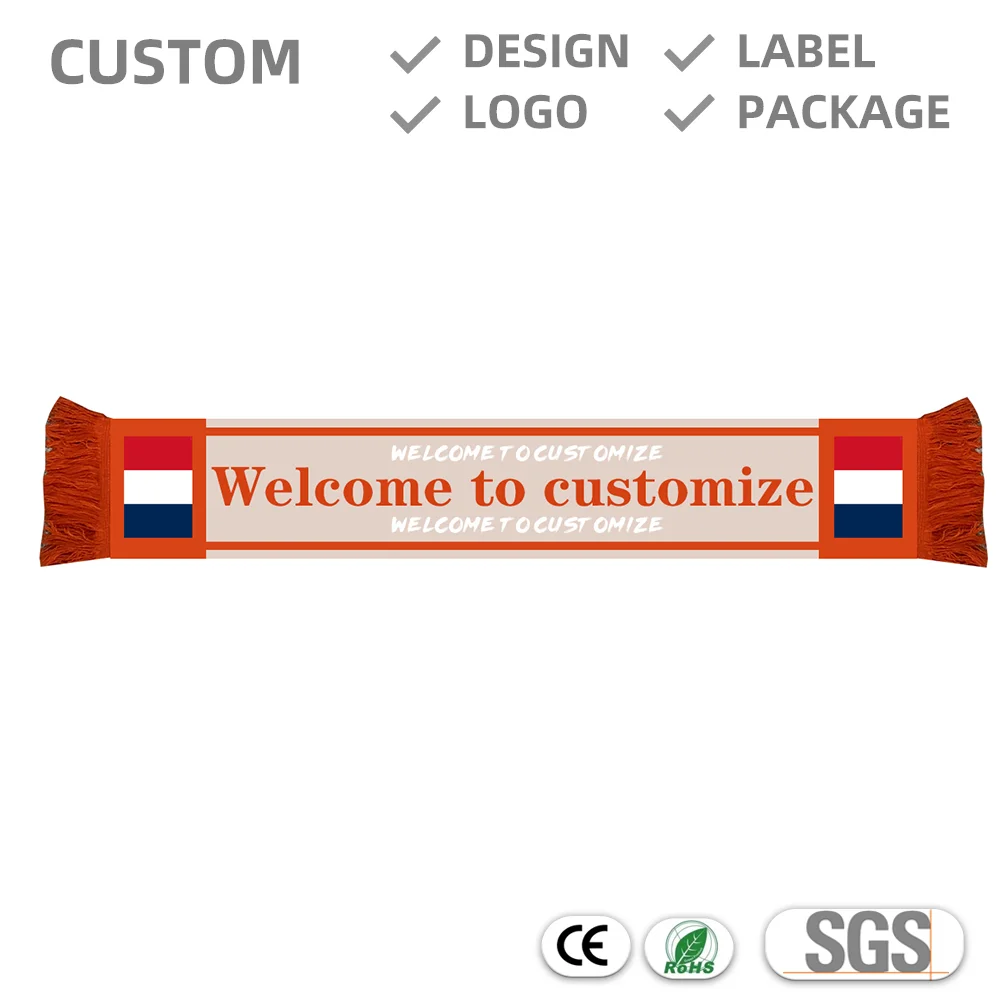 Custom Made Jacquard Woven Acrylic Knit Sport Soccer Club Football Fans Supporter Souvenir Scarf Full Printing Scarf
