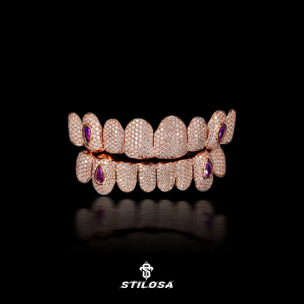 fashion jewelry 10K 14K 18K Custom Gold Teeth Grillz With Round Brilliant Cut  Hip Hop Moissanite Grillz