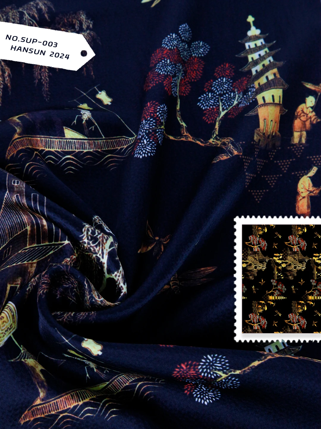 Chinese style 100% pure silk pearl satin 16mm digital printed fabric for women luxury garment