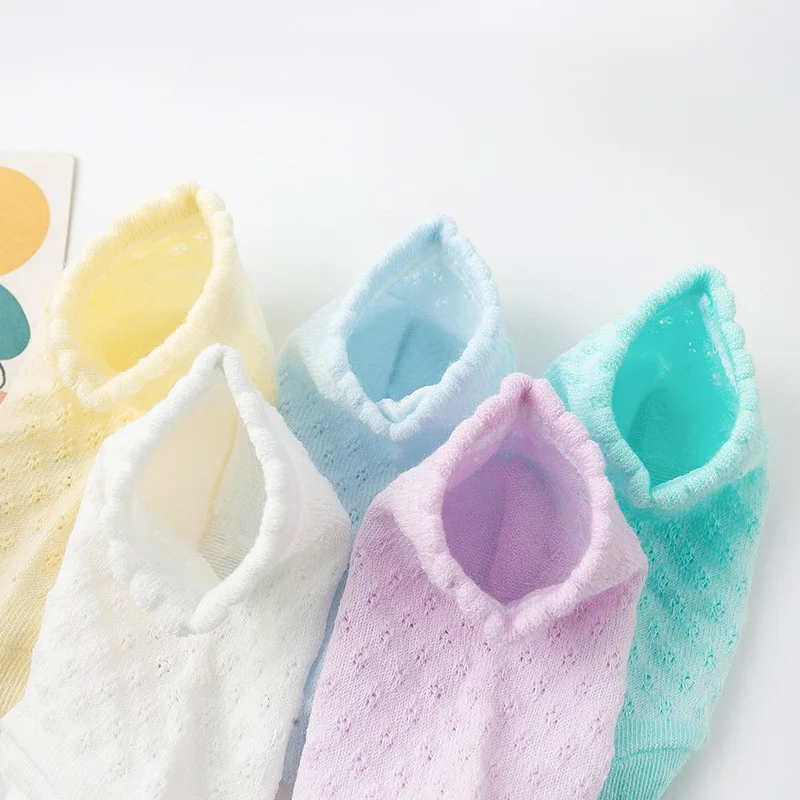 Hot selling children cotton thin socks baby boys and girls cotton solid color short tube mesh socks