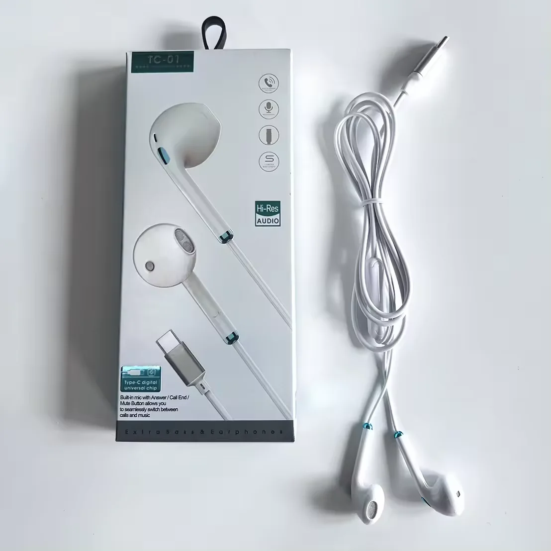 TC-01 Factory Price TPE In-ear Earbud HiFi Heavy Bass Quality Music E-sports Type-C Stereo Wired in-ear Headphone with Handfree