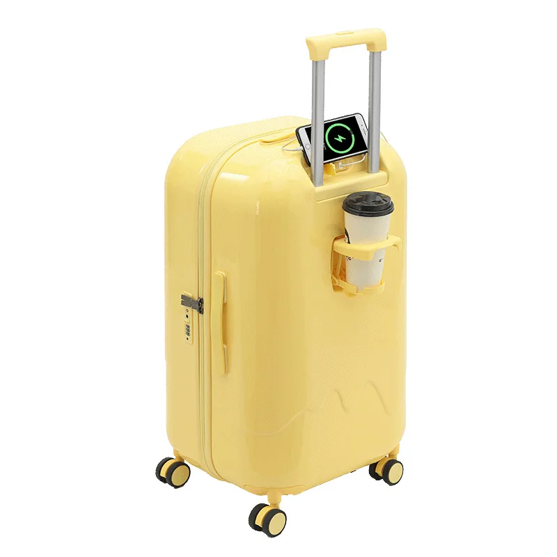 Wholesale OEM Custom Spinner PC Luggage Carry on Cabin Girl Trolly Travel Bags Suitcase Luggage Set with Usb Port and Cup Holder