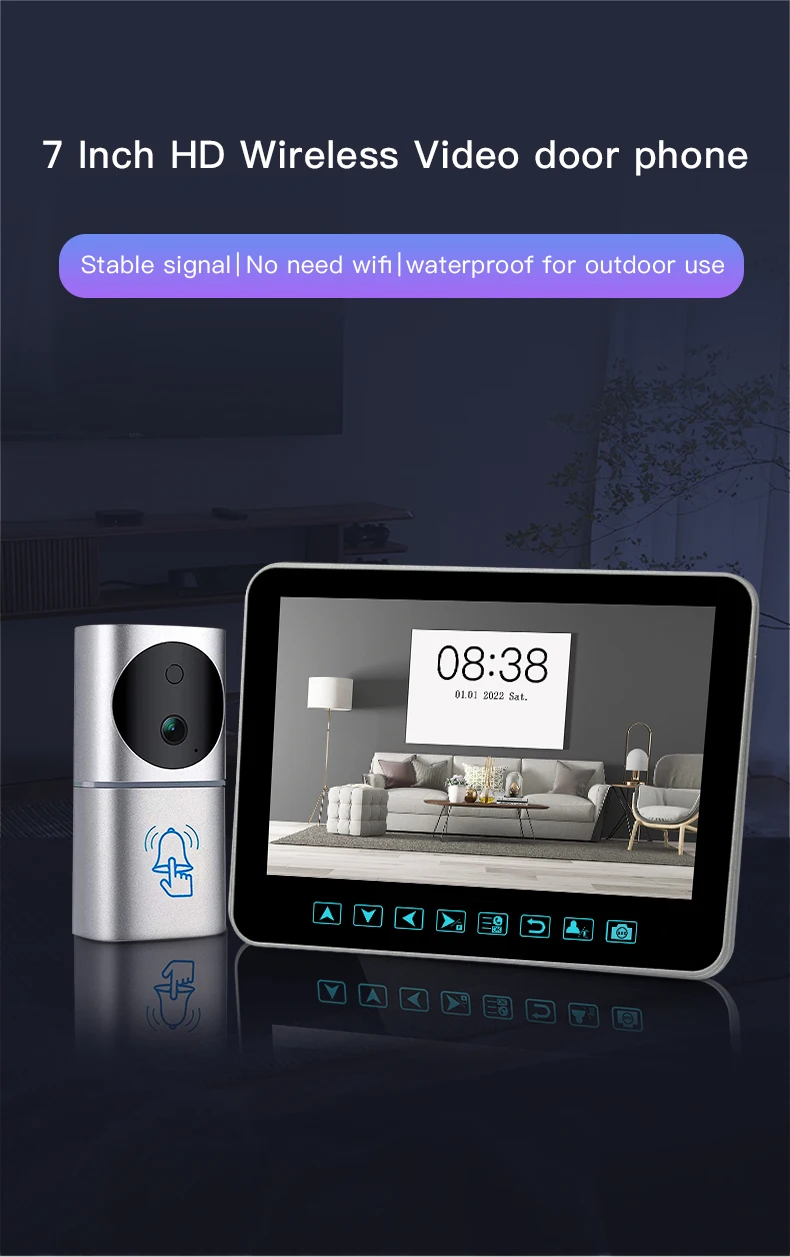 1080P HD 7 Inch Display Smart Home Security Wireless Camera Video Doorbell