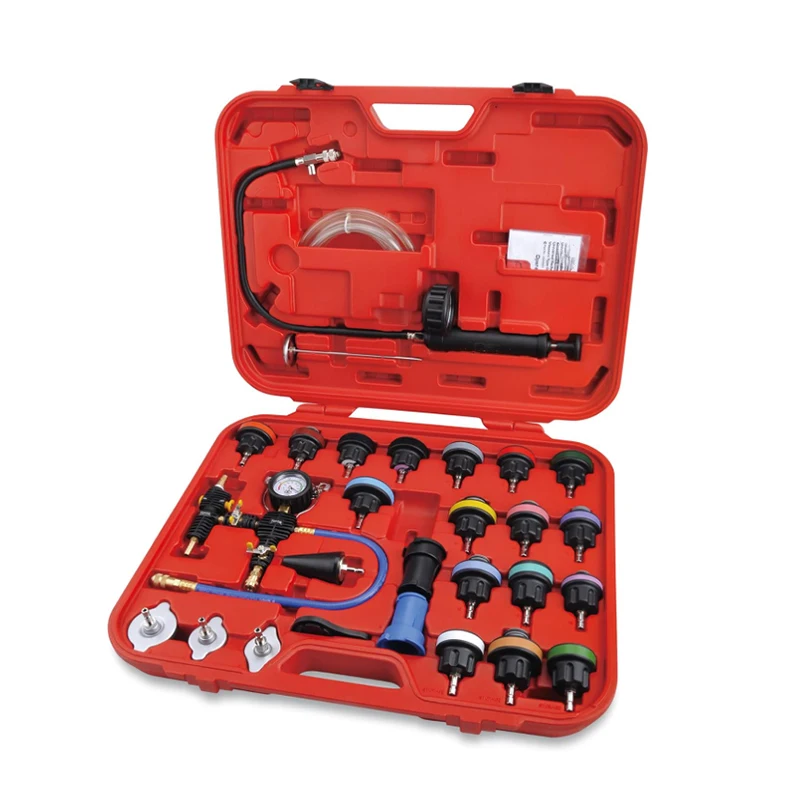 28pcs radiator coolant pressure tester vacuum refill automotive cooling system leak test pneumatic purge fill tool kit set