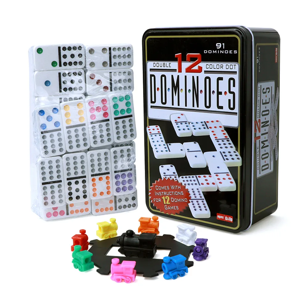 Wholesale Dominoes Game Double Six Color Dot Set Dominoes With Tin Box Game High Quality