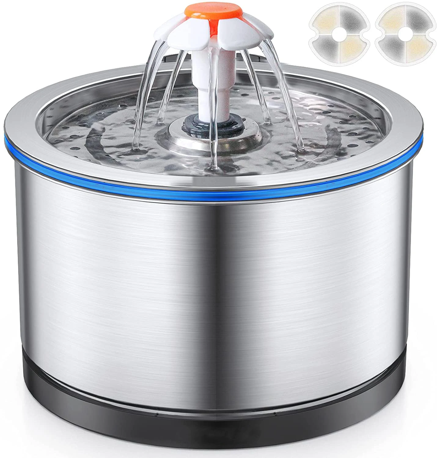 Фонтан для воды Cat из нержавеющей стали, 84 унции/2,5 л, улучшенный бесшумный водяной насос, водяной фонтан для домашних животных с ночным светом и 2 фильтрами