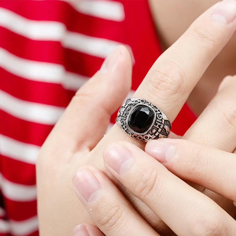 
stainless steel eagle black Gemstone rings for men fashion jewelry 