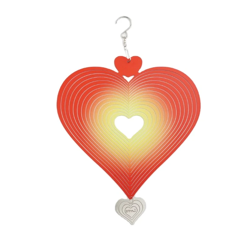 Hourpark Garden Ornaments Heart Shape Outdoor Metal Decorations Garden Home Decor 3d Hanging Wind Spinner