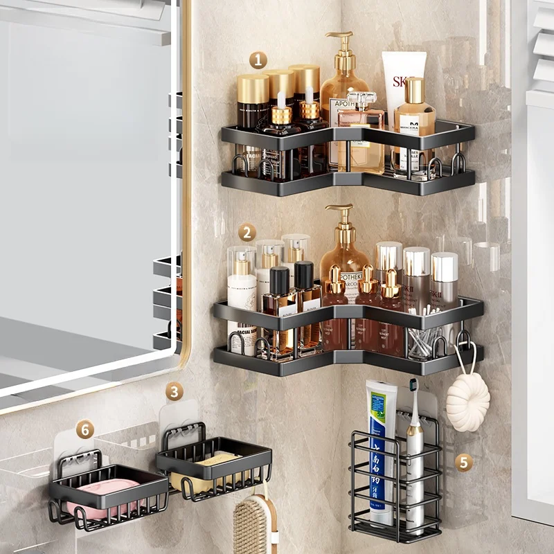 Rustproof  Adhesive Stainless Steel Bathroom Shelves Shower Rack Organizer Storage Shelf Holder Shower