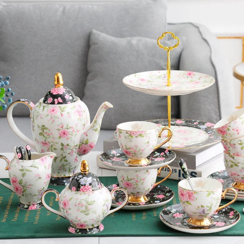 Turkish royal coffee tea set with 6 cups and saucers gold printed ceramic luxury teapot set coffee cups sets