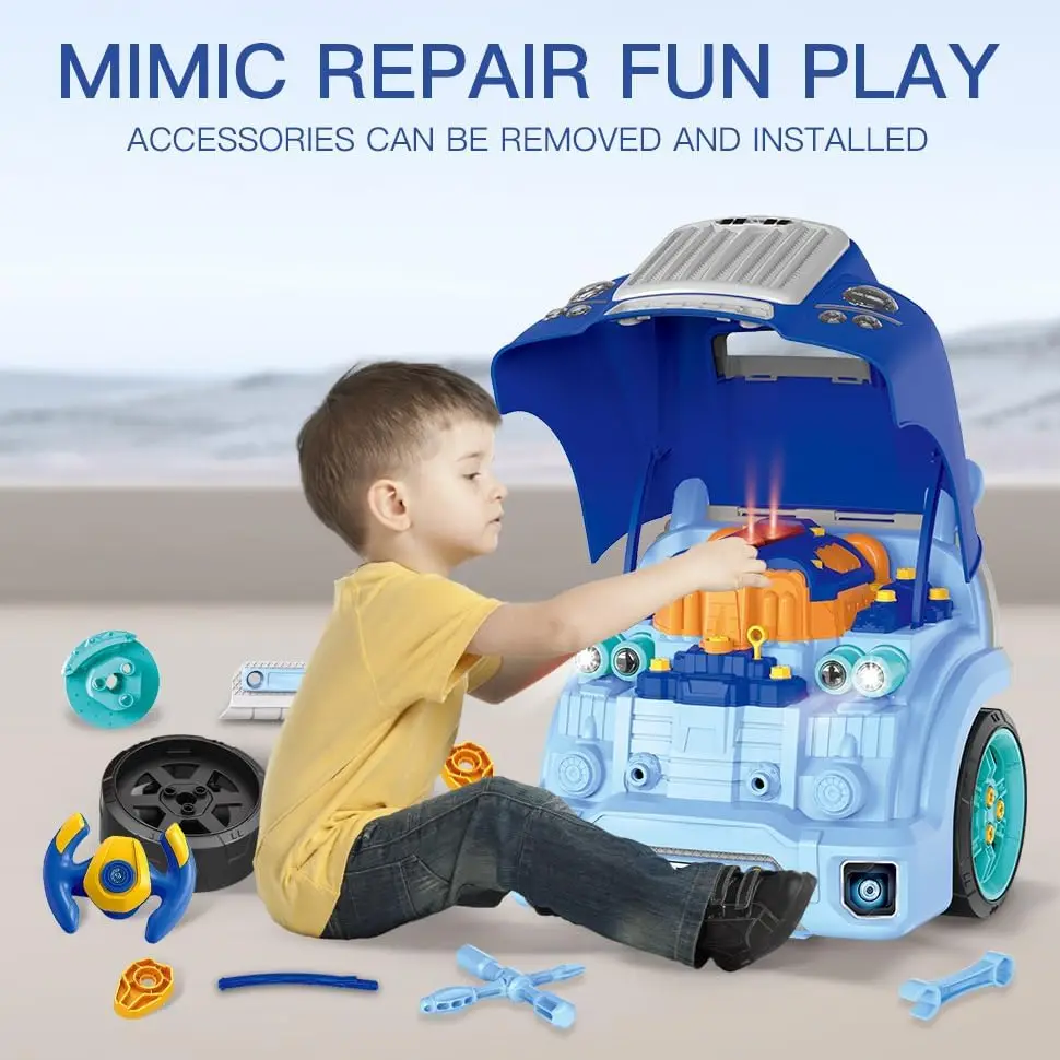 Educational Car Engine Toy for Kids School Bus Motor Mechanic Set for Kids Car Toy Interactive Truck Engine Toy with Tool