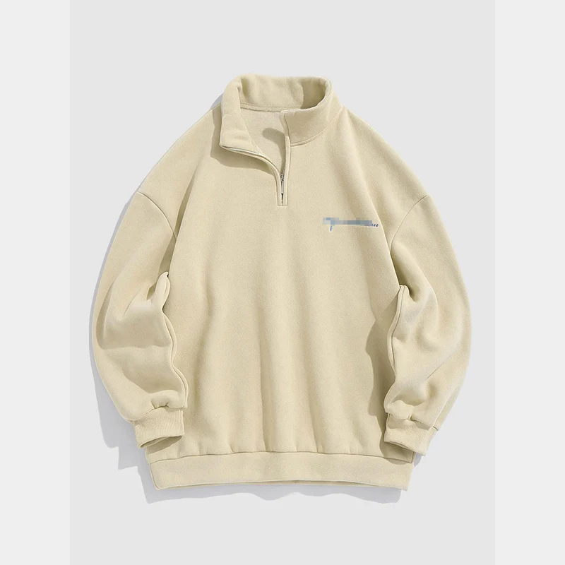 Custom Letter Embroidery Mens Half Zip Up Mock Neck Sweatshirt Fleece Lining Pullover Men Quarter Zipper Oversized Sweatshirt