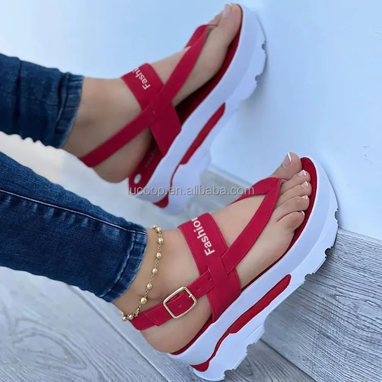 Popular custom Ladies flip flop women platform sandals outdoor wedge slides slippers summer shoes with thick bottom