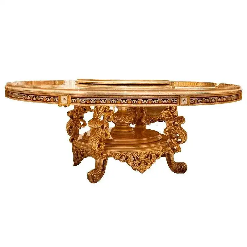 High Quality Factory Sell Dining Room Furniture European Classic Wooden Carving Round Furniture Dining Table