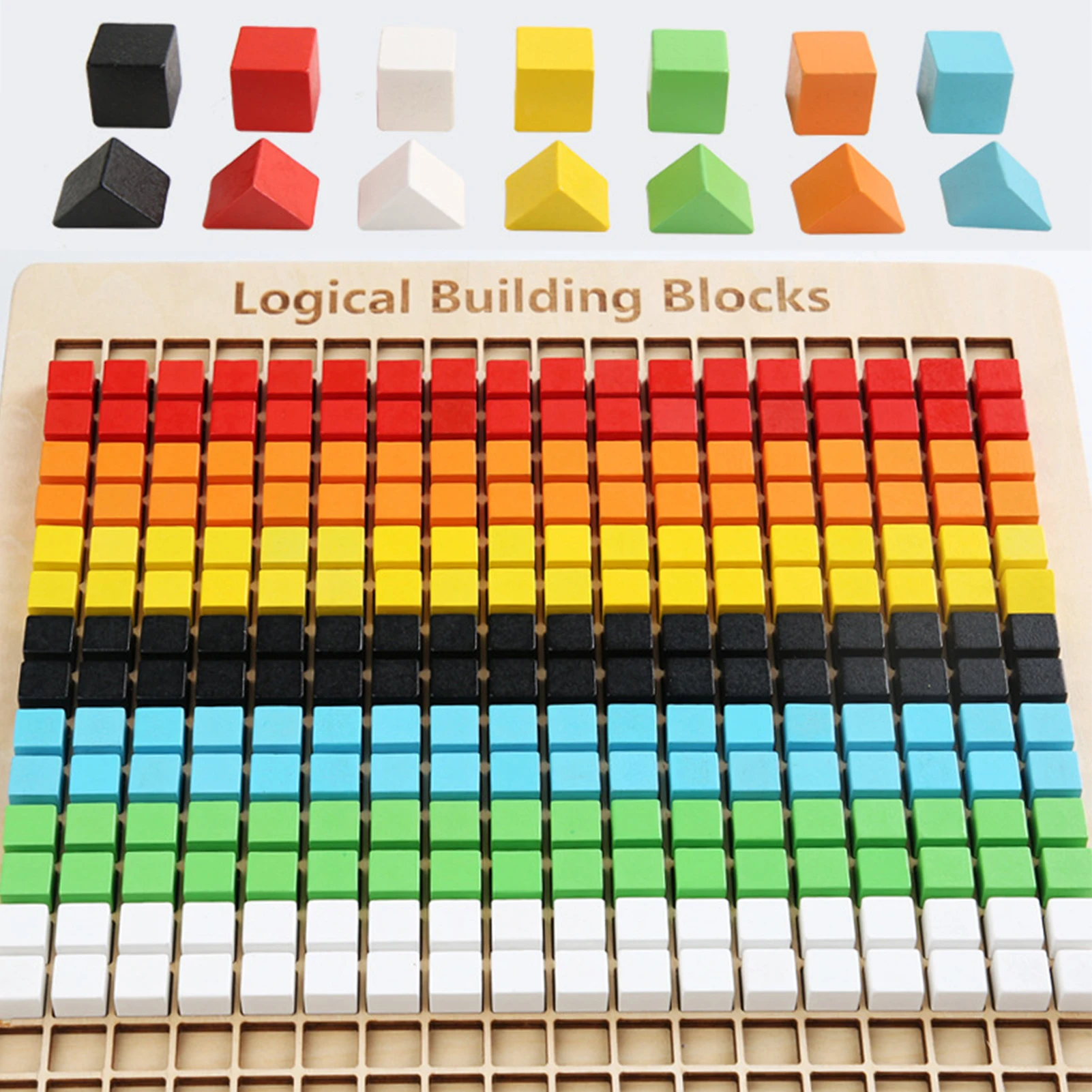 Montessori Wooden Kids Smart Toy Colorful Mosaic Puzzle Pattern Blocks Game Board for Tollders Early Education