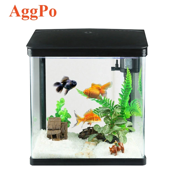 Mini Fish Tank Small Glass Desktop Aquarium Kit for Starter with Tank and LED Light and Filter and Pump
