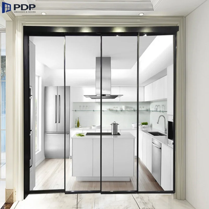 Minimalist Kitchen Balcony Partition Aluminum Alloy Rainbow Glass Door Extremely Narrow Hidden Frame Sliding Door Waterproof
