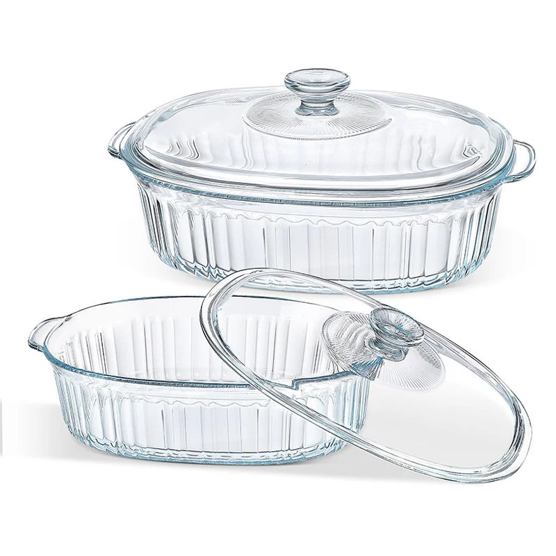 Modern Home Party Kitchen Oval Transparent Glass Casserole Baking Warming Food Hot Serving Dishes with Cover Lids