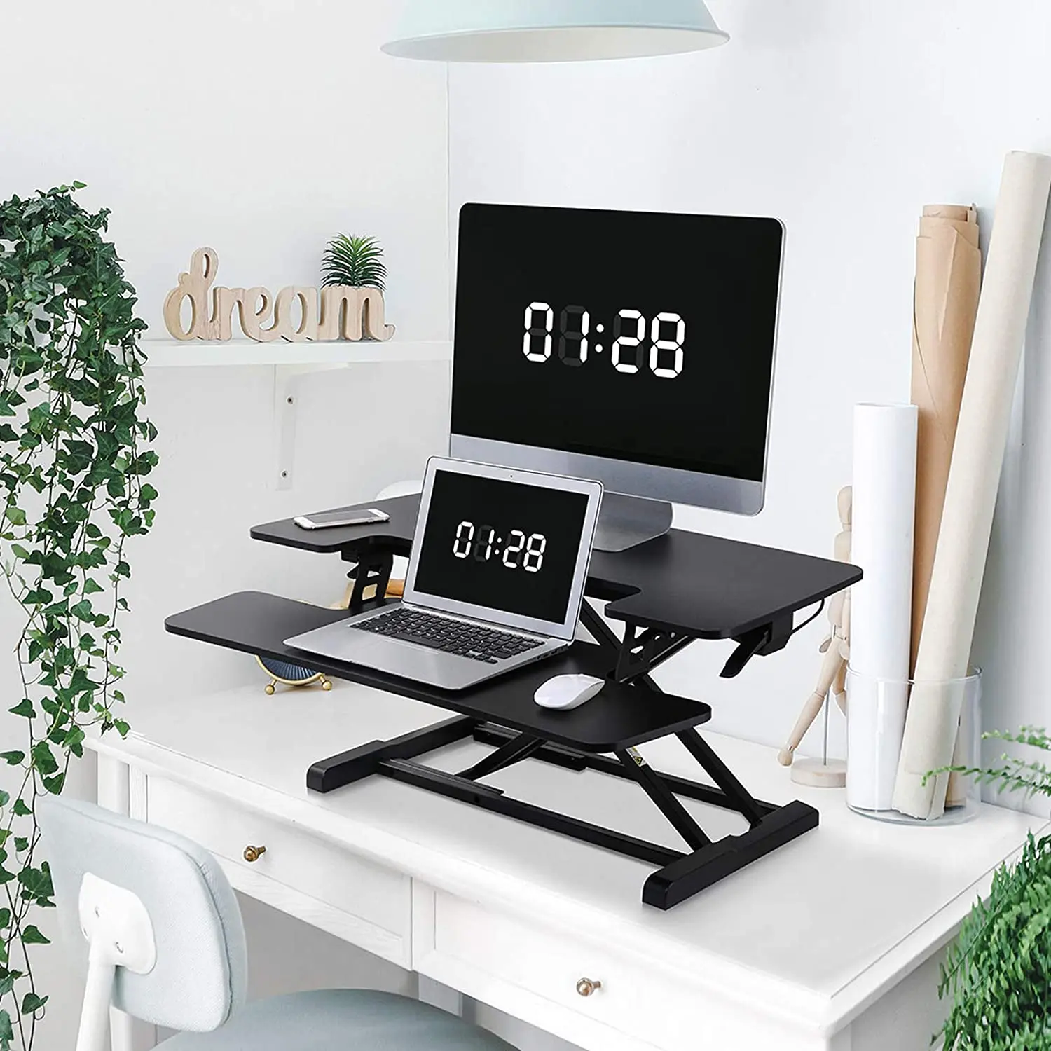 Ergonomic Portable Adjustable Height Standing Desk Converter for Home Office