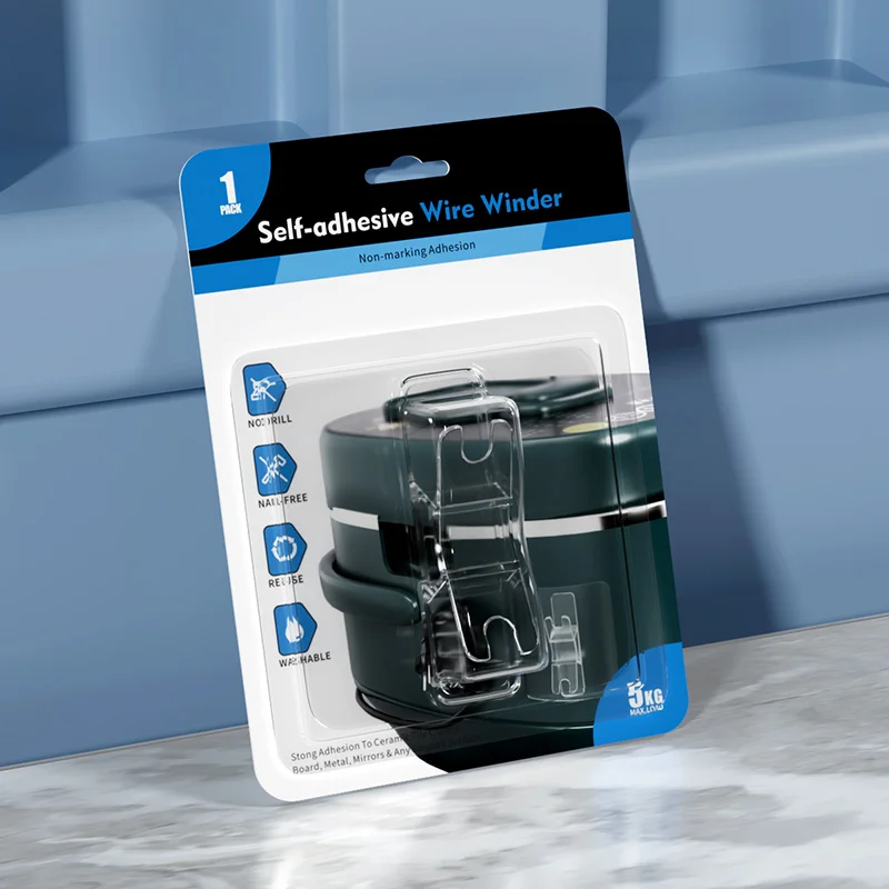 Adhesive Wall Cord Winder Wrapper Transparent PVC Injection Plastic Cable Organizer Hook Multifunctional Single Bathroom Kitchen