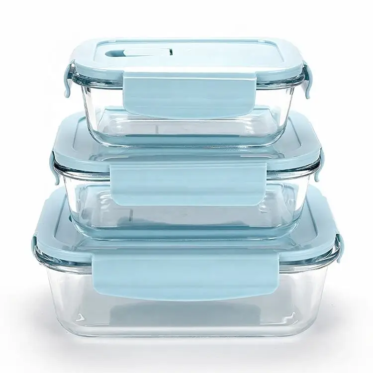 High quality Airtight Glass Meal Prep Containers Food Storage Container Set Microwave Glass Lunch Box With BPA Free Lid