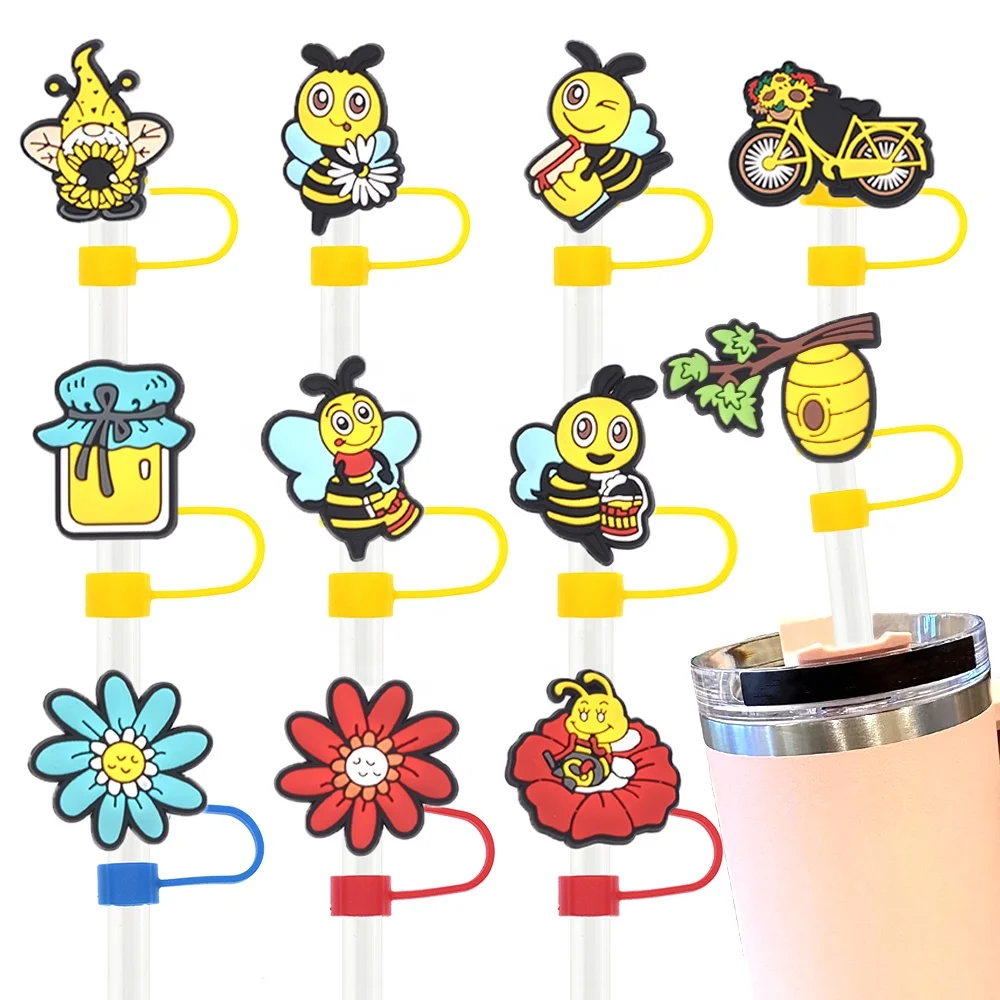 2023 new arrival straw toppers for tumbers wholesale silicone straw dust toppers bee straw charms toppers for drinking deco