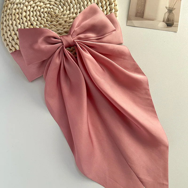 3pcs/bag Solid Color Streamers Hair Bow Large Stain Hairpin Women Luxury Ponytail Hair Ties Accessories Scrunchies Bowknot Clips