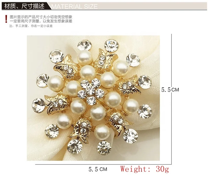 Кольца для салфеток HWP10 с золотым жемчугом и розовым цветком, металлическая пряжка для салфеток, серебряные кольца для салфеток с бриллиантами, украшение для свадебного стола