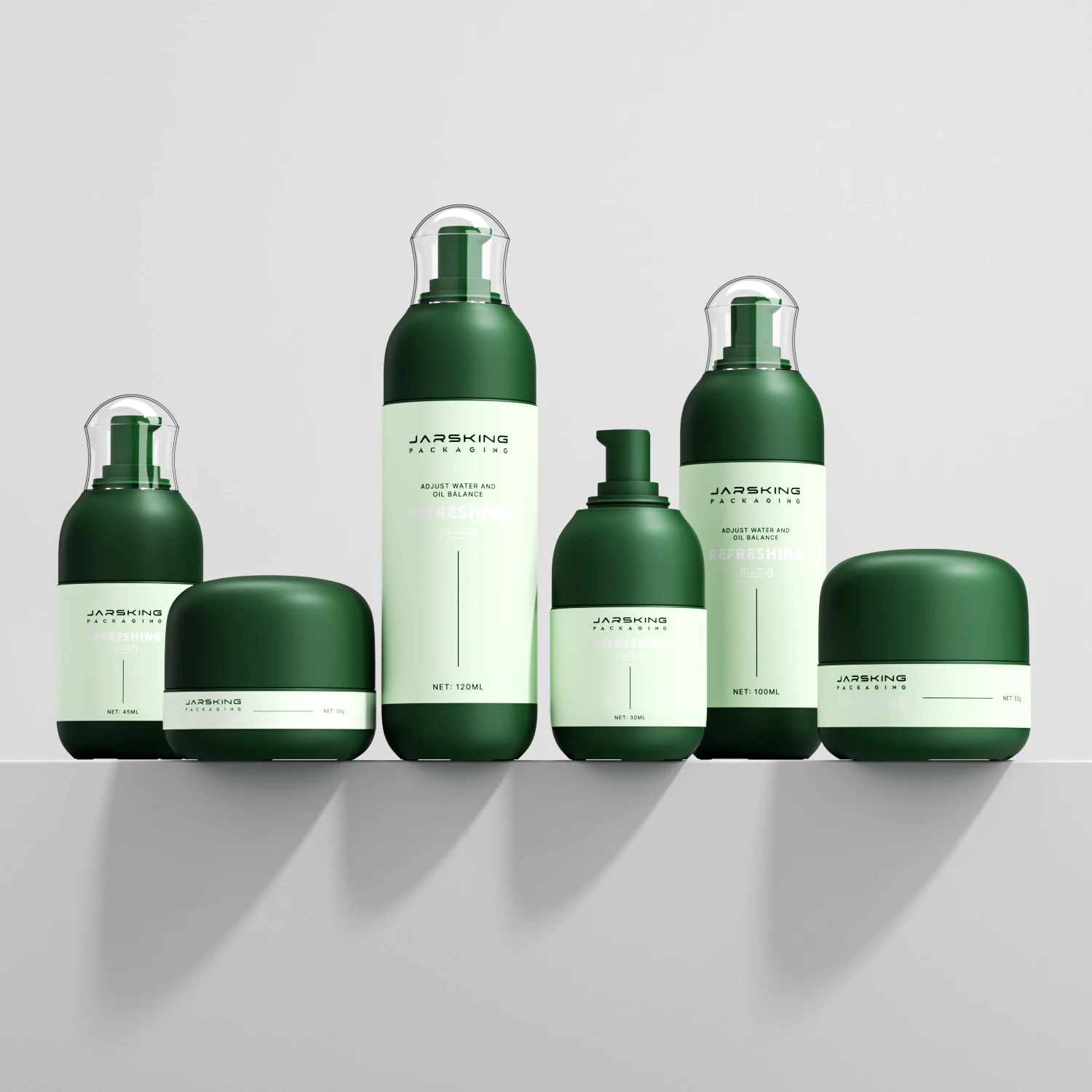 Customized logo beautiful glass cosmetic packaging set 30ml 45ml 100ml 120ml empty luxury skincare lotion pump bottle and jar