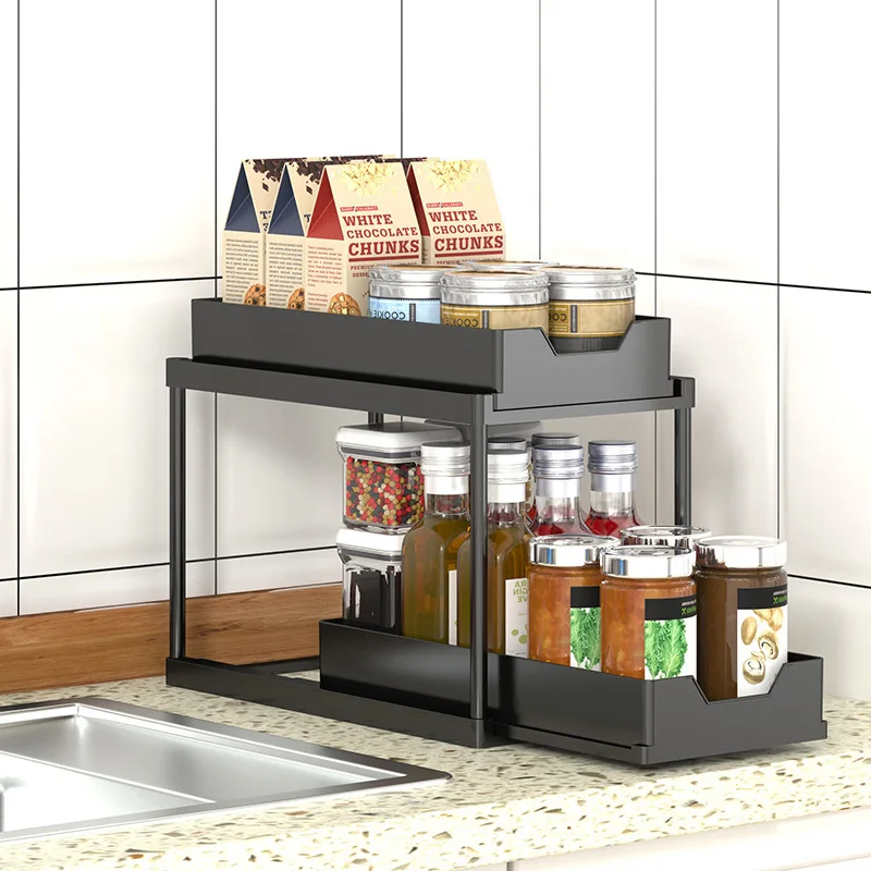2-Tier Kitchen Metal Utensils Storage Racks Cup Bowl Organizer Dish Drain Rack Iron Soup Spoon Holder Stand Type Double Tiered