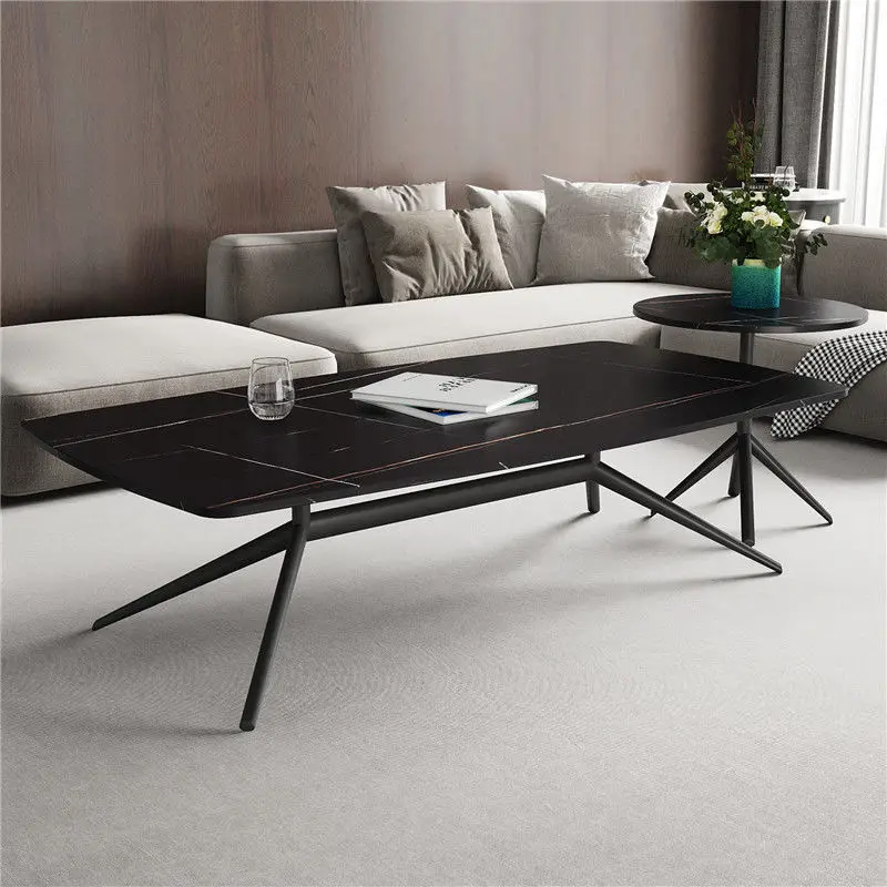 Modern Living Room Furniture Sofa Set Furniture Round Coffee Table With Sintered Stone Top And Golden Ss Carbon Steel