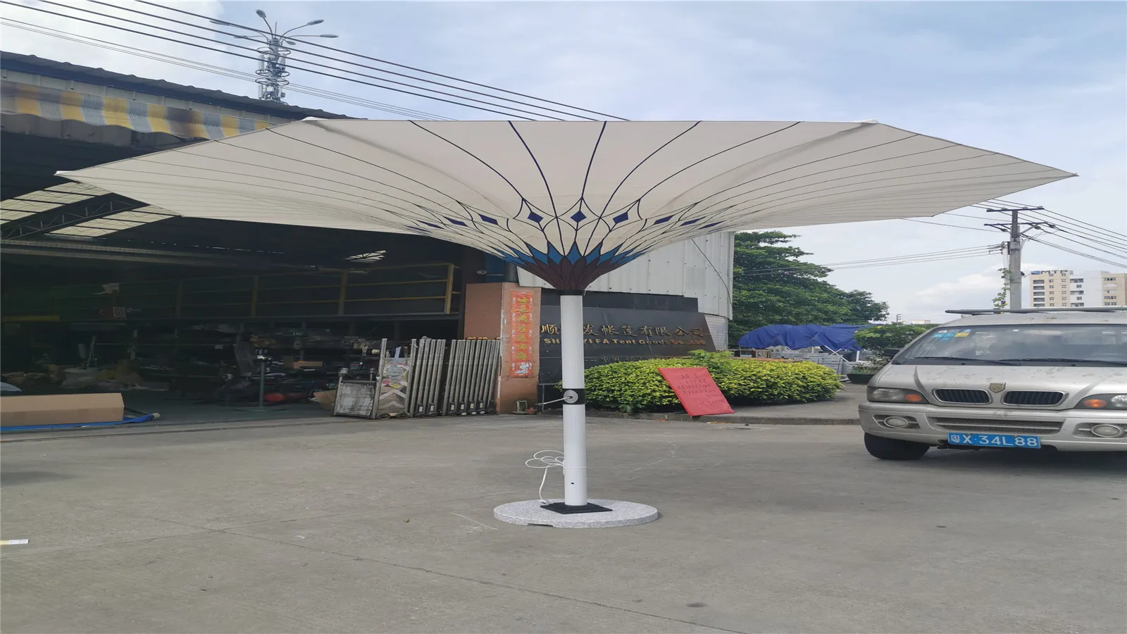 Fine Ocean UV Resistant Round Tulip Garden Line Pool Electric Umbrella With Led Parasol For Villa