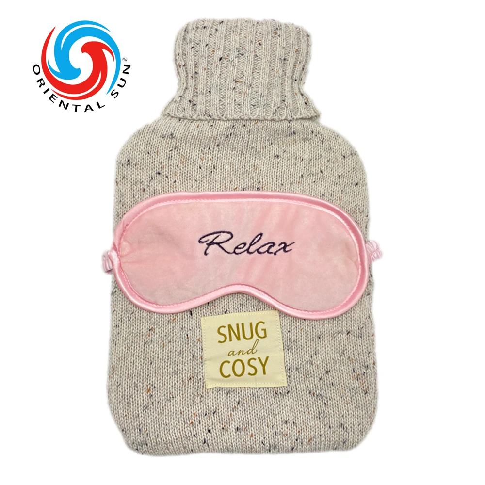 Rubber Bs Hot Water Bag with Knit Cover and Eye Mask Set Factory Wholesale Custom Reusable Hot Water Bottles