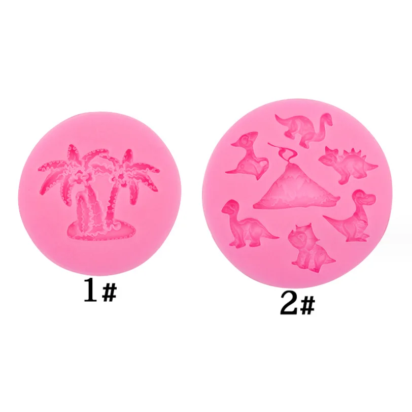 2 Pcs Dinosaur Liquid Silicone Fondant Molds Set 3D Coconut Tree Cake Baking Tools For Chocolate Cookie Decoration