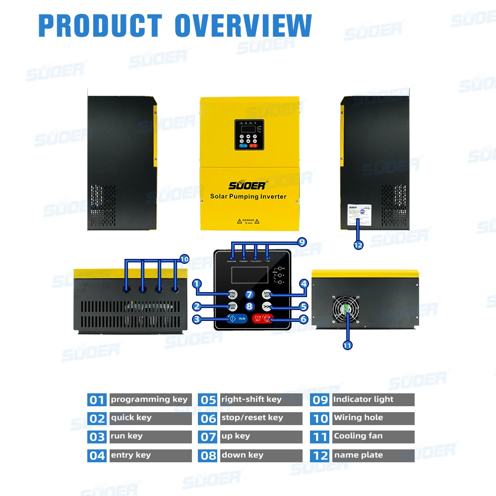 Suoer Manufacturer 5.5kw 7.5hp 3 Phase Solar Pump Inverter with Competitive Price