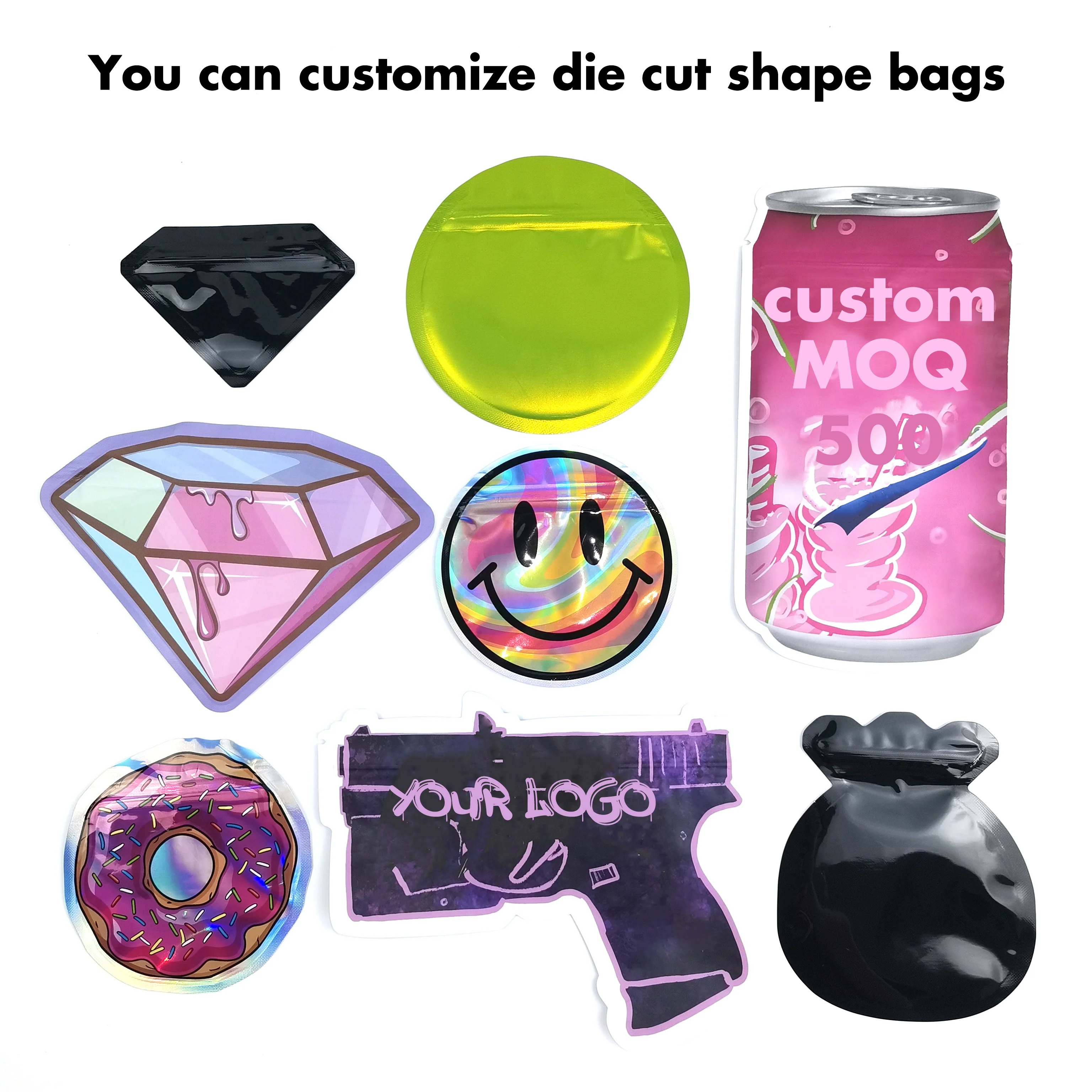 2022 Custom Edible Packaging 500mg 3 Sides High Quality Zipper Edible Mylar Candy Bag With Window In Stock