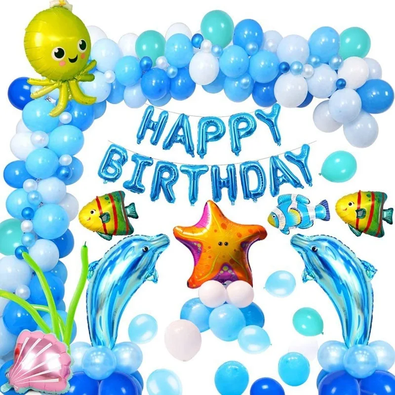 New Hot Selling Blue Ocean theme Octopus Starfish Shell Shark Balloons Birthday Banner For Kids Baby Birthday Party Decoration