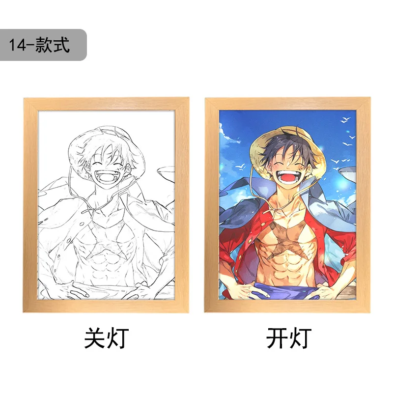 23*17cm Anime Luffy 3d led light painting Cartoon Nika led painting light Box night light usb wooden artwork Lamp for Home Decor