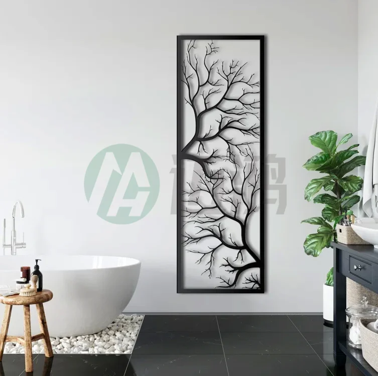 Custom Design Laser Cut Stainless Steel Wall Decoration Contemporary Plant Pattern Square Iron Metal Art for Home Decor