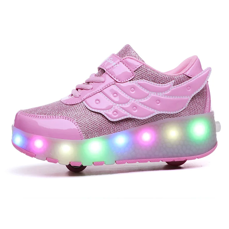 
Durable Skate Shoes For Kids Roller Shoes With Wing USB Charge Light Up Led Shoes 