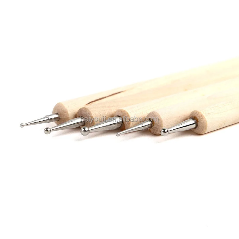 5PCS Double Ended Dotting Tools DIY Design Nail Art Wooden Handle Dotting Pen Tools For Diamond Embroidery Point Drill Dotting