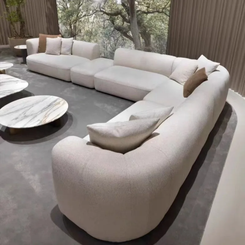 High quality villa flat floor  L-shape white velvet straight row corner living room sofa high-end fabric sofa Nordic modern sofa