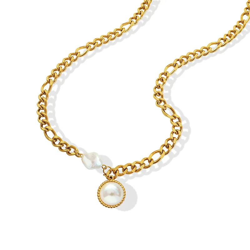 High Quality  Fashion Jewelry Pearl Pendants Chunky 18K Gold Plated  Stainless Steel Chokers Necklace For Women