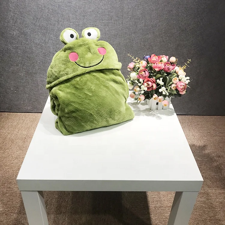 Cartoon Animal Head Hooded Wearable Blanket Cute Baby Swaddle Blanket for Children Jacquard 100% Polyester Raschel Blanket