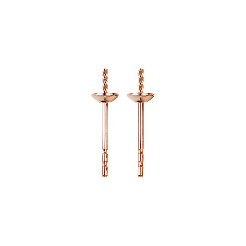 18K Solid Gold Stud Earring Posts With Cup Peg for Half Drilled Pearl Beads Stud Ear Wire Post Jewelry Making