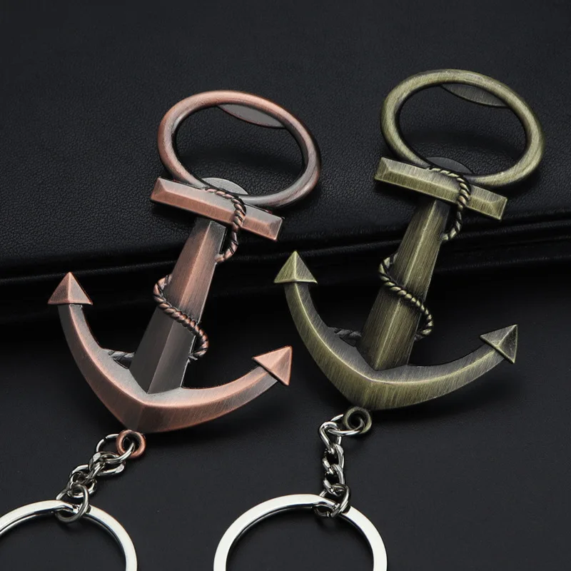 Wholesale Custom Creative Vintage Style Boat Anchor Beer Bottle Opener Keyring Metal Kedge Opener Keychain for Creative Gifts